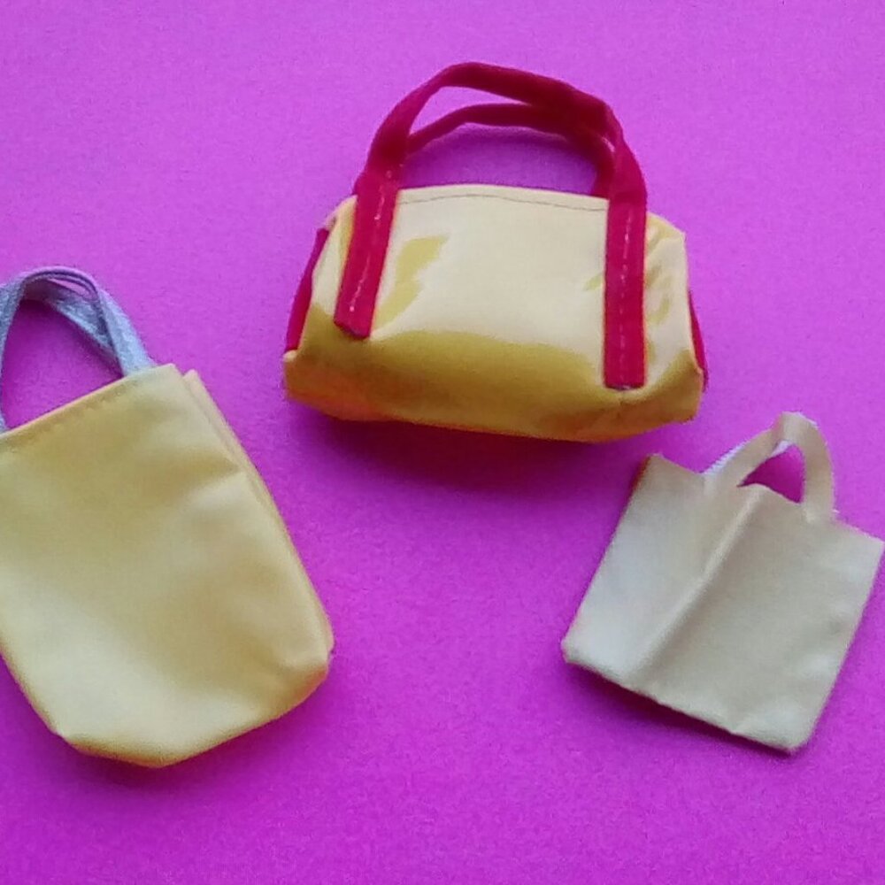 Barbie size doll yellow & Red luggage accessories 80s